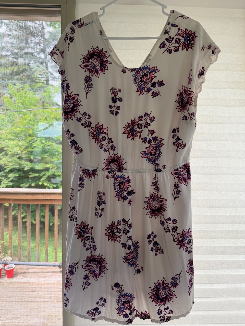 Old Navy White Mini Dress with Pink and Purple Floral Print